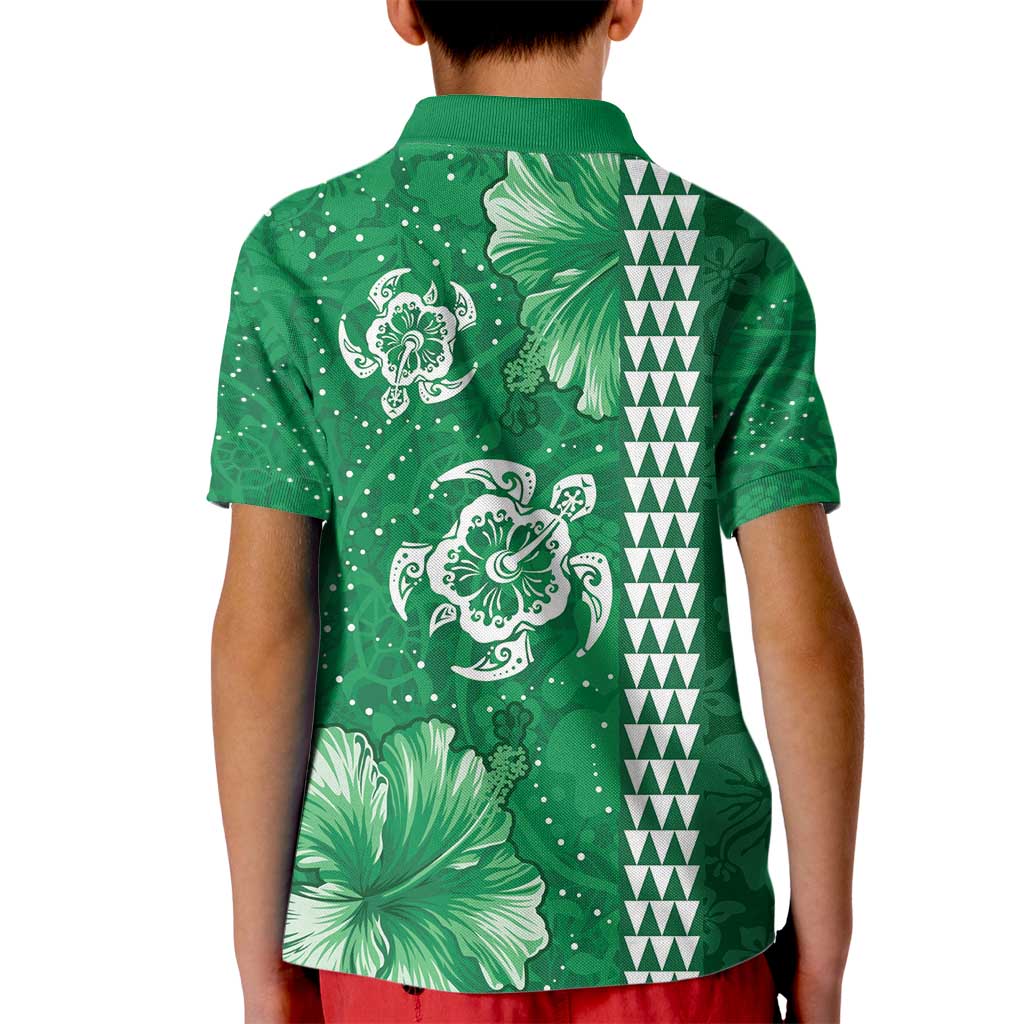 Green Hibiscus Turle Kid Polo Shirt Hawaiian Style Tribal Tapa Pattern LT9 - Polynesian Pride