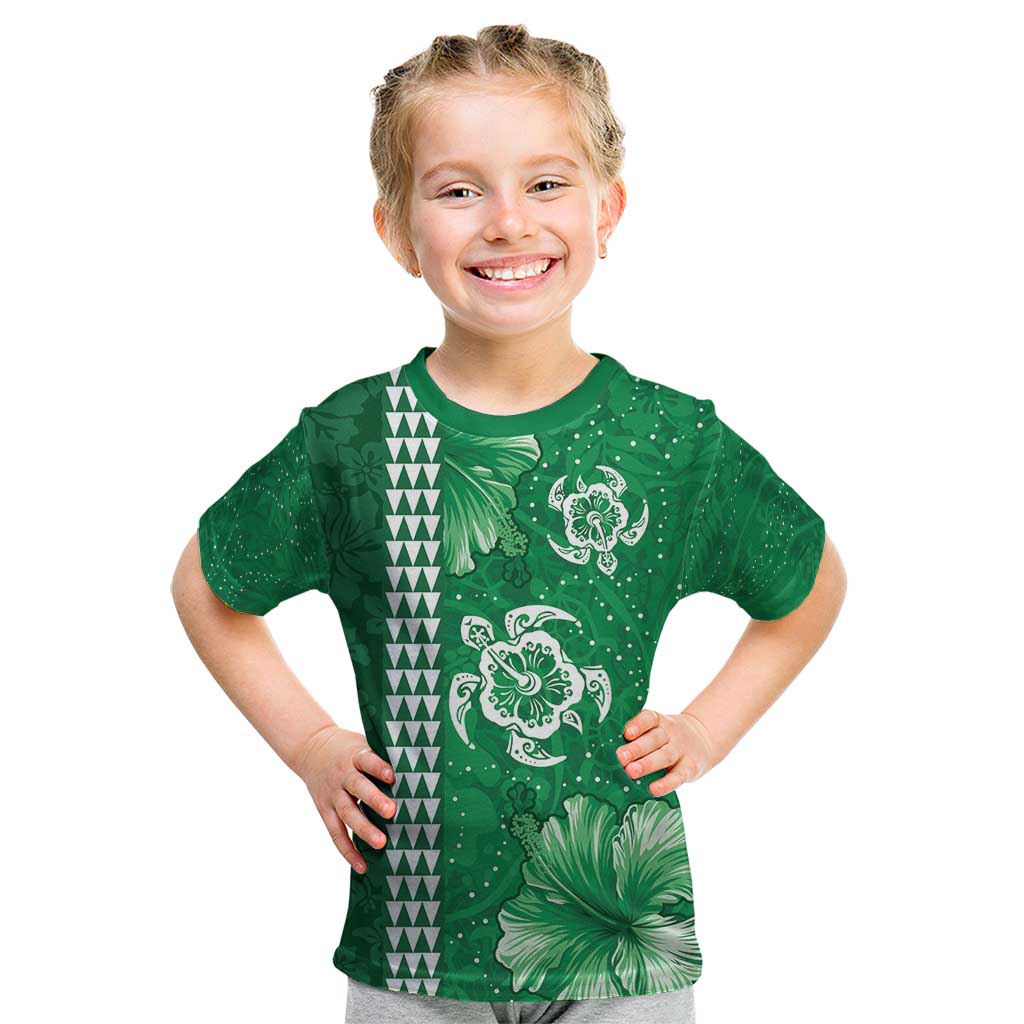 Green Hibiscus Turle Kid T Shirt Hawaiian Style Tribal Tapa Pattern
