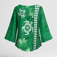 Green Hibiscus Turle Kimono Sleeve Blouse Hawaiian Style Tribal Tapa Pattern LT9 - Polynesian Pride