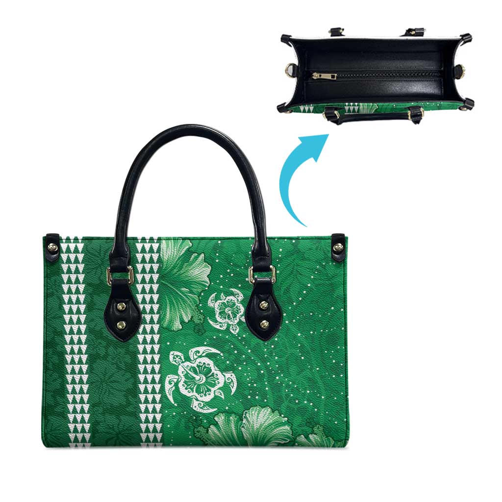 Green Hibiscus Turle Leather Bag Hawaiian Style Tribal Tapa Pattern - Polynesian Pride