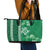 Green Hibiscus Turle Leather Tote Bag Hawaiian Style Tribal Tapa Pattern