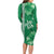 Green Hibiscus Turle Long Sleeve Bodycon Dress Hawaiian Style Tribal Tapa Pattern