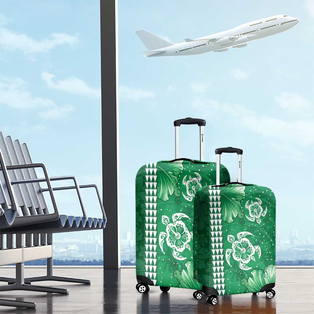 Green Hibiscus Turle Luggage Cover Hawaiian Style Tribal Tapa Pattern