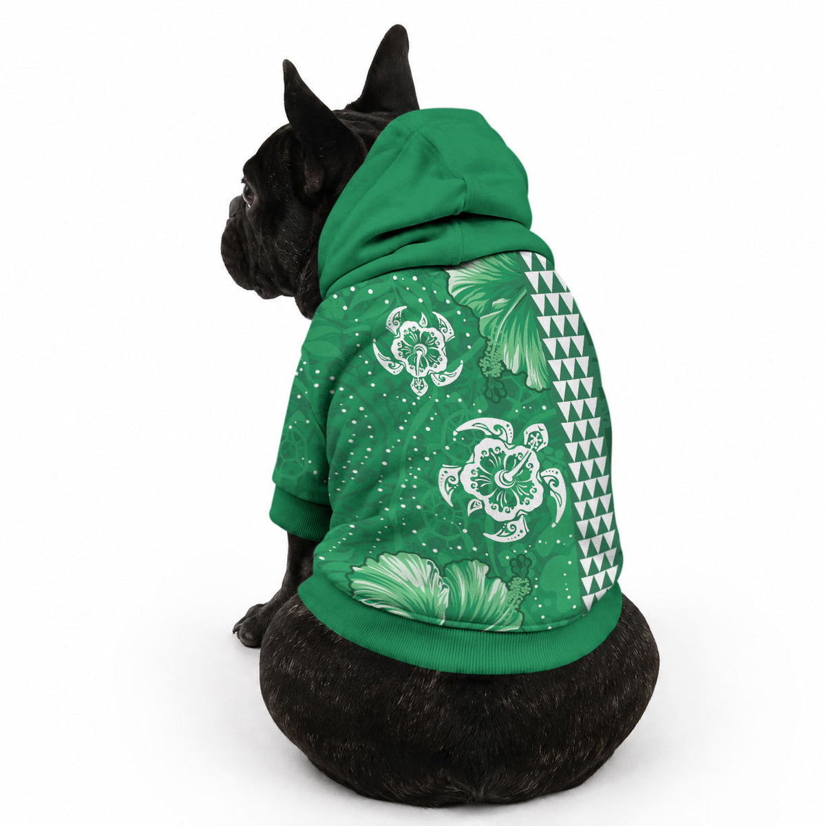 Green Hibiscus Turtle Pet Hoodie Hawaiian Style Tribal Tapa Pattern LT9 - Polynesian Pride