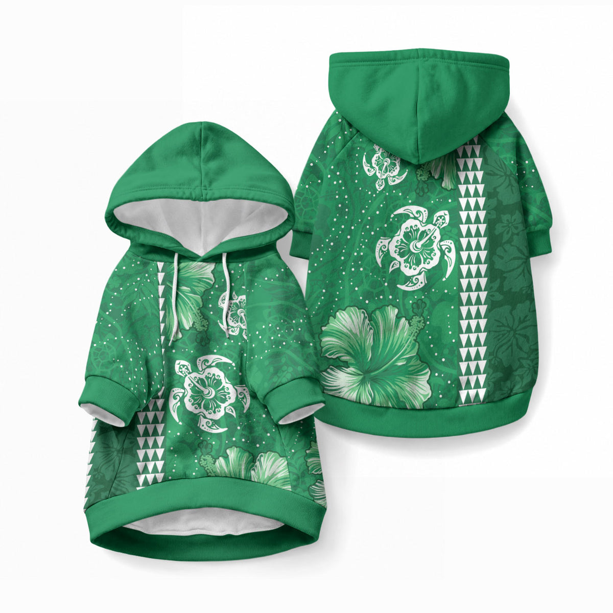 Green Hibiscus Turtle Pet Hoodie Hawaiian Style Tribal Tapa Pattern LT9 Pullover Green - Polynesian Pride