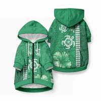 Green Hibiscus Turtle Pet Hoodie Hawaiian Style Tribal Tapa Pattern LT9 Zip-up Green - Polynesian Pride
