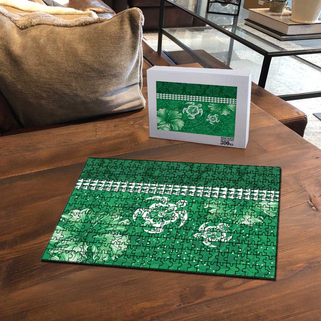 Green Hibiscus Turle Puzzle Hawaiian Style Tribal Tapa Pattern - Polynesian Pride