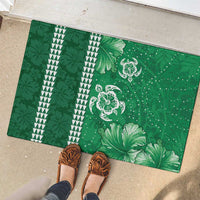 Green Hibiscus Turle Rubber Doormat Hawaiian Style Tribal Tapa Pattern
