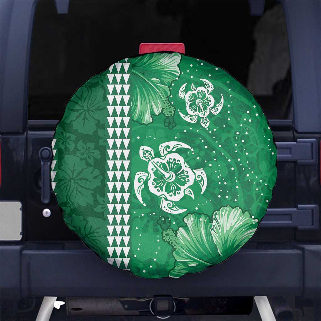 Green Hibiscus Turle Spare Tire Cover Hawaiian Style Tribal Tapa Pattern LT9 No hole Green - Polynesian Pride