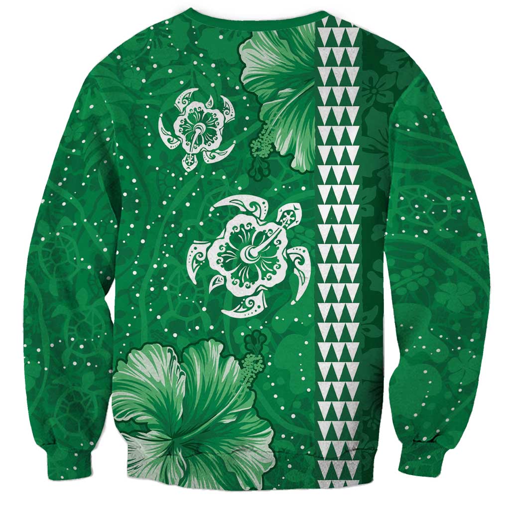 Green Hibiscus Turle Sweatshirt Hawaiian Style Tribal Tapa Pattern