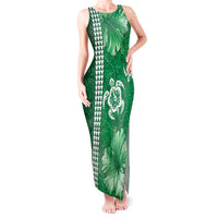 Green Hibiscus Turle Tank Maxi Dress Hawaiian Style Tribal Tapa Pattern LT9 Women Green - Polynesian Pride