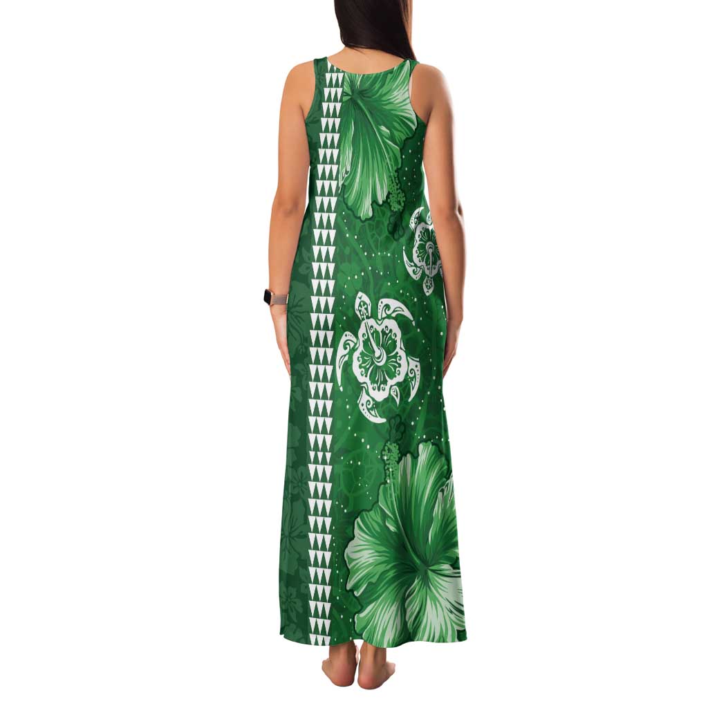 Green Hibiscus Turle Tank Maxi Dress Hawaiian Style Tribal Tapa Pattern LT9 - Polynesian Pride