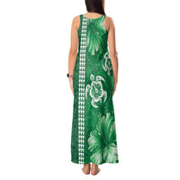 Green Hibiscus Turle Tank Maxi Dress Hawaiian Style Tribal Tapa Pattern LT9 - Polynesian Pride