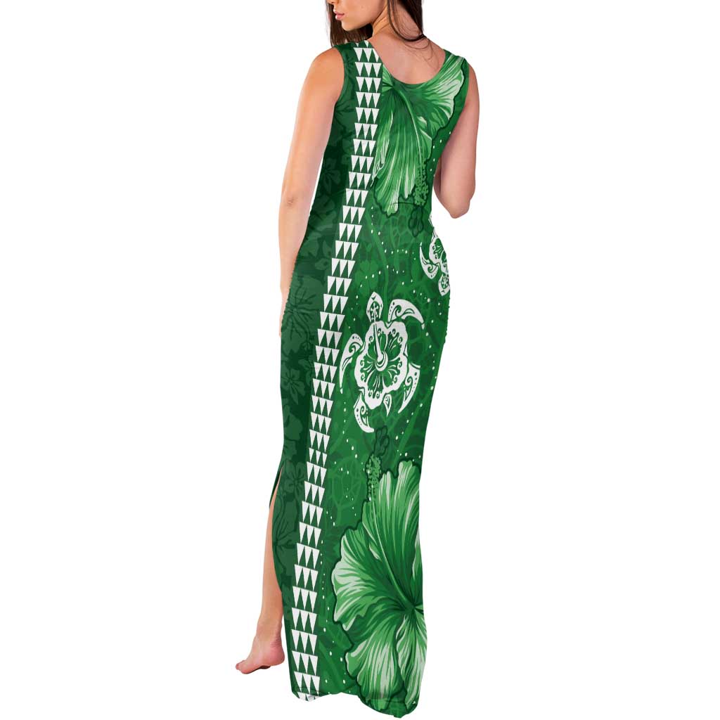 Green Hibiscus Turle Tank Maxi Dress Hawaiian Style Tribal Tapa Pattern LT9 - Polynesian Pride