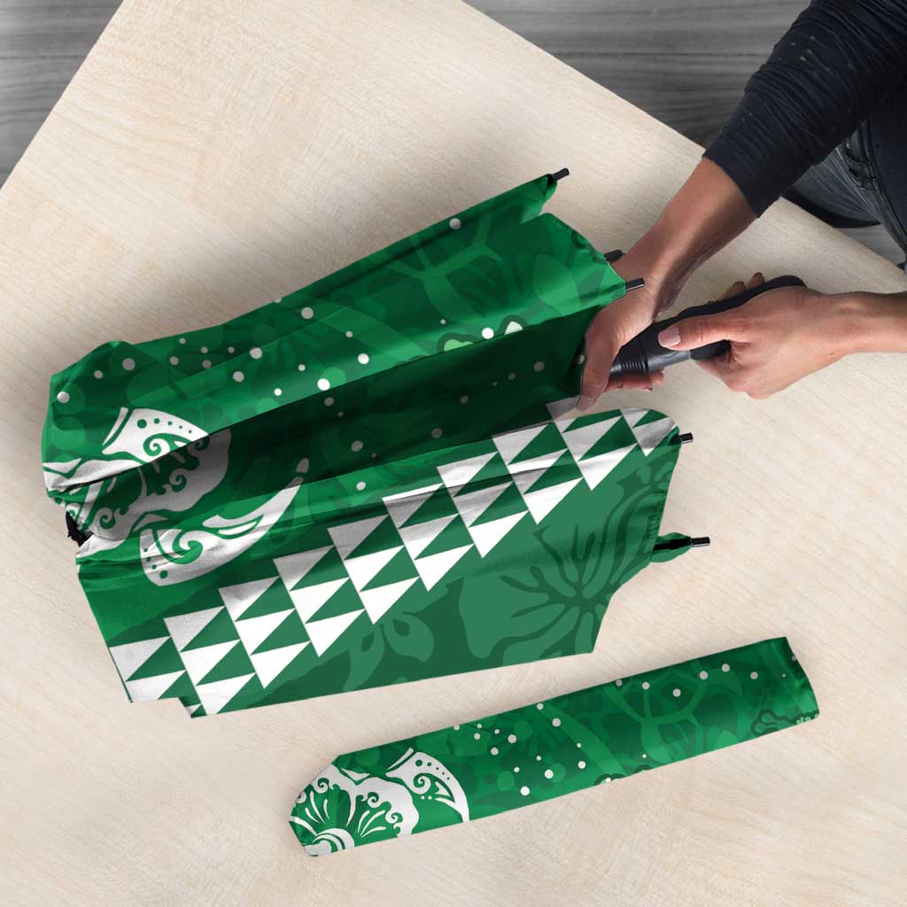 Green Hibiscus Turle Umbrella Hawaiian Style Tribal Tapa Pattern - Polynesian Pride