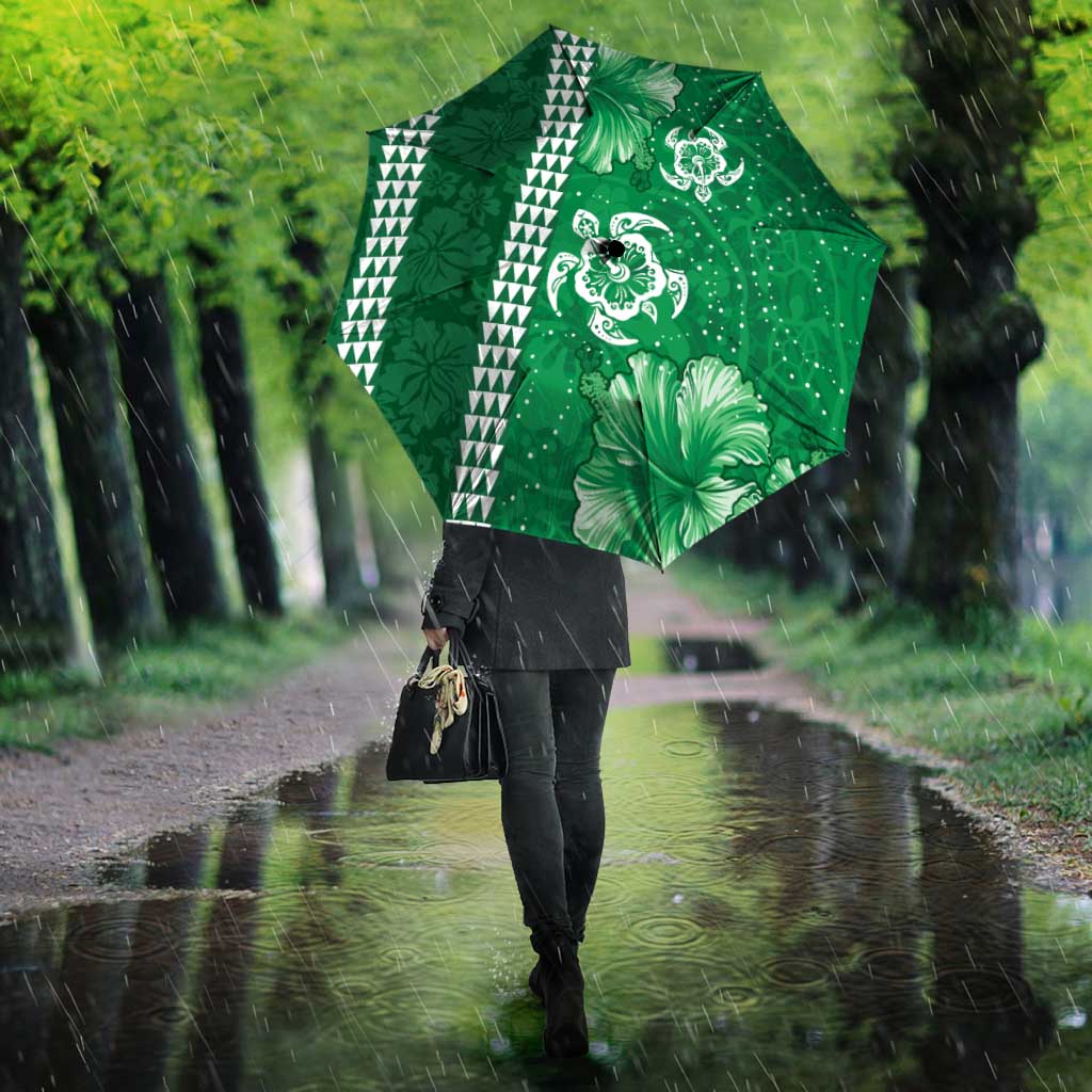 Green Hibiscus Turle Umbrella Hawaiian Style Tribal Tapa Pattern - Polynesian Pride