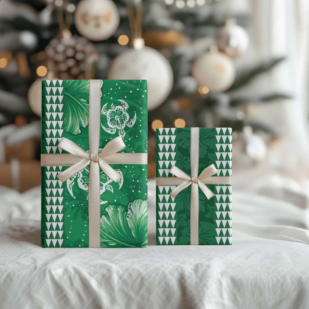 Green Hibiscus Turle Wrapping Paper Hawaiian Style Tribal Tapa Pattern - Polynesian Pride