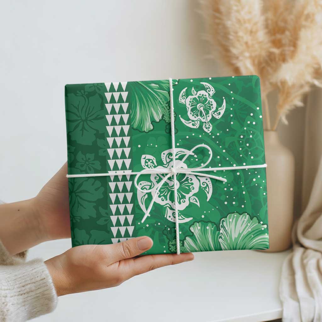 Green Hibiscus Turle Wrapping Paper Hawaiian Style Tribal Tapa Pattern - Polynesian Pride