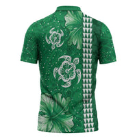 Green Hibiscus Turle Zipper Polo Shirt Hawaiian Style Tribal Tapa Pattern LT9 - Polynesian Pride