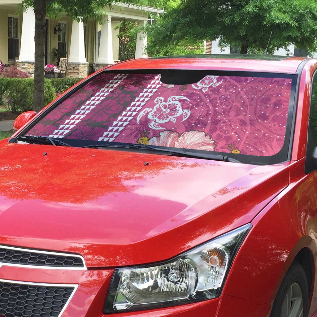 Pink Hibiscus Turle Auto Sun Shade Hawaiian Style Tribal Tapa Pattern - Polynesian Pride