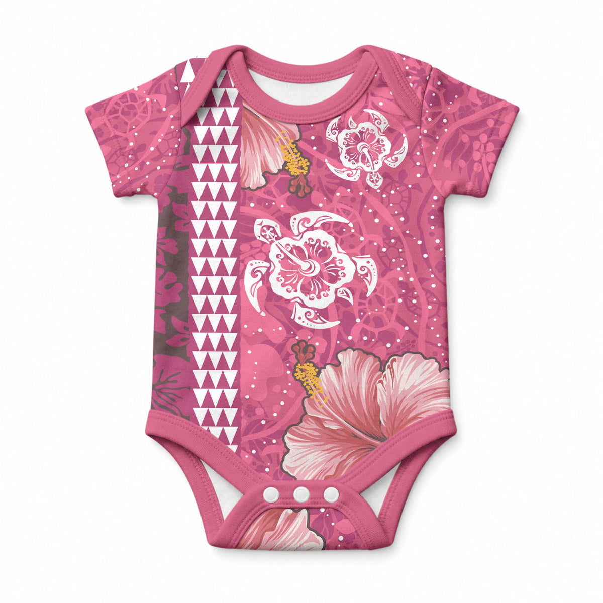 Pink Hibiscus Turtle Baby Onesie Hawaiian Style Tribal Tapa Pattern LT9 Pink - Polynesian Pride