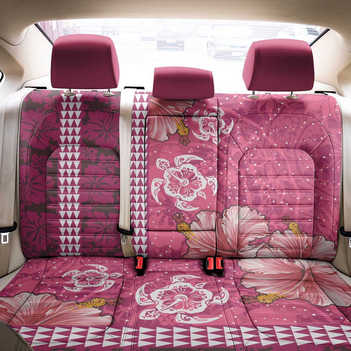 Pink Hibiscus Turle Back Car Seat Cover Hawaiian Style Tribal Tapa Pattern LT9 - Polynesian Pride