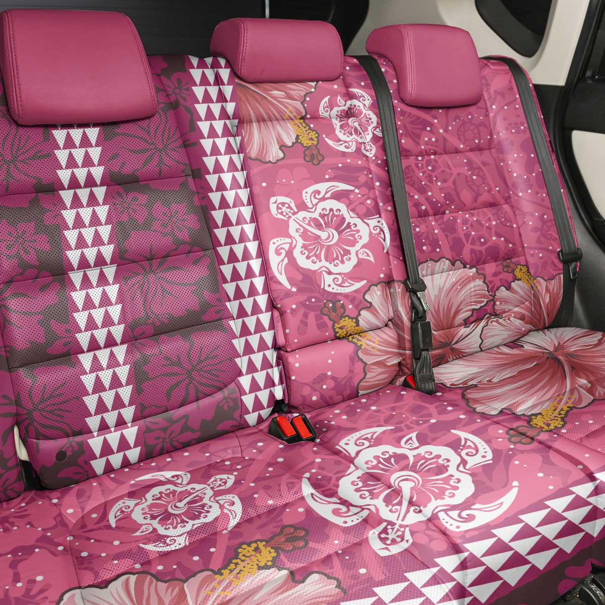 Pink Hibiscus Turle Back Car Seat Cover Hawaiian Style Tribal Tapa Pattern LT9 - Polynesian Pride