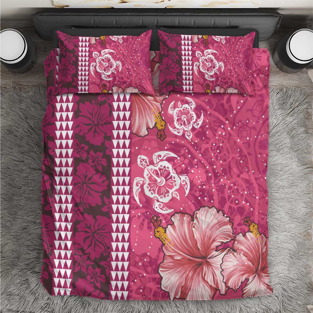 Pink Hibiscus Turle Bedding Set Hawaiian Style Tribal Tapa Pattern LT9 Pink - Polynesian Pride