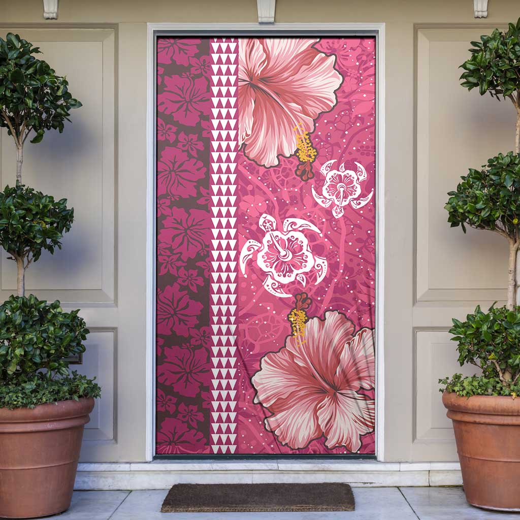 Pink Hibiscus Turle Door Cover Hawaiian Style Tribal Tapa Pattern LT9 Pink - Polynesian Pride