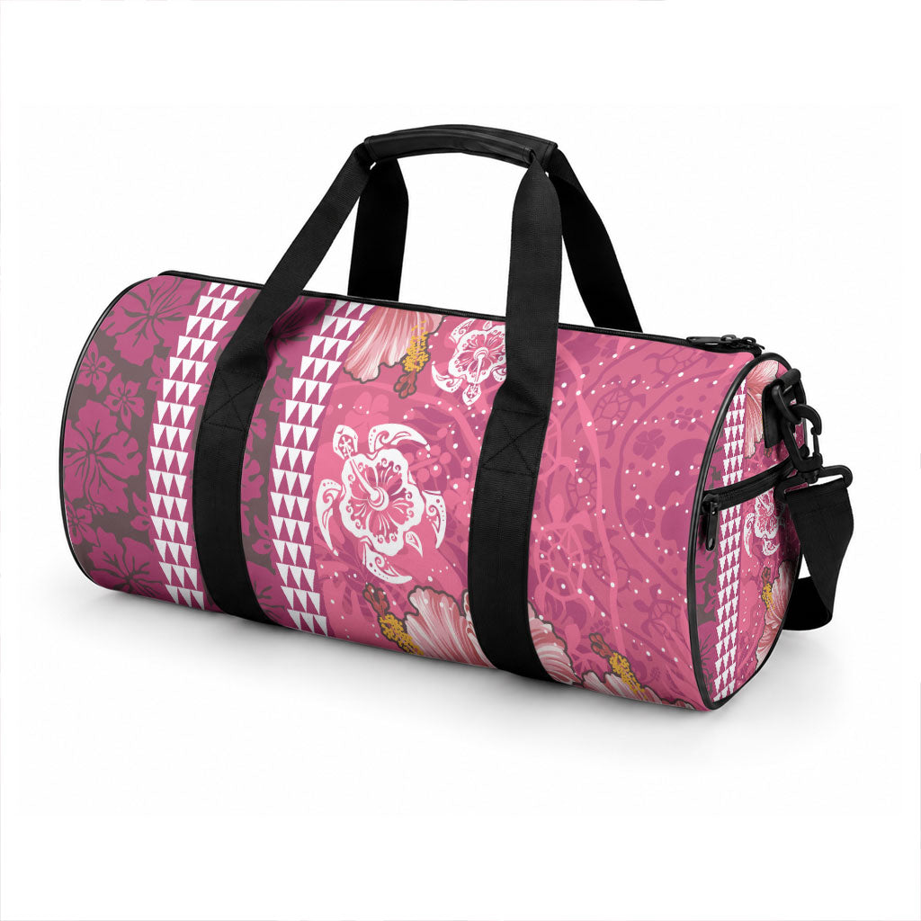Pink Hibiscus Turtle Duffle Bag Hawaiian Style Tribal Tapa Pattern LT9 - Polynesian Pride