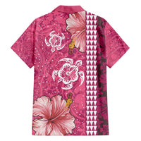 Pink Hibiscus Turle Family Matching Long Sleeve Bodycon Dress and Hawaiian Shirt Hawaiian Style Tribal Tapa Pattern LT9 - Polynesian Pride