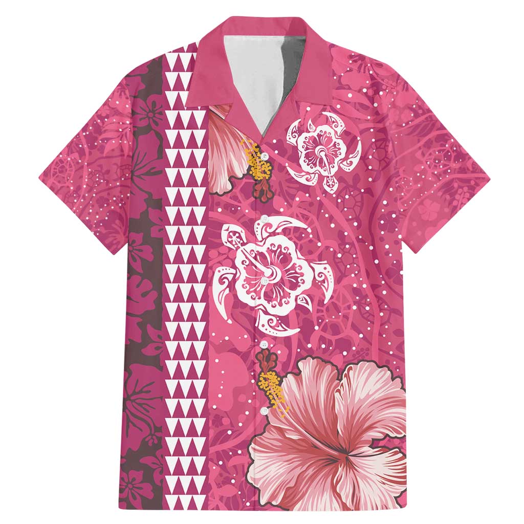 Pink Hibiscus Turle Family Matching Mermaid Dress and Hawaiian Shirt Hawaiian Style Tribal Tapa Pattern LT9 Dad's Shirt - Short Sleeve Pink - Polynesian Pride