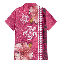 Pink Hibiscus Turle Family Matching Mermaid Dress and Hawaiian Shirt Hawaiian Style Tribal Tapa Pattern LT9 - Polynesian Pride