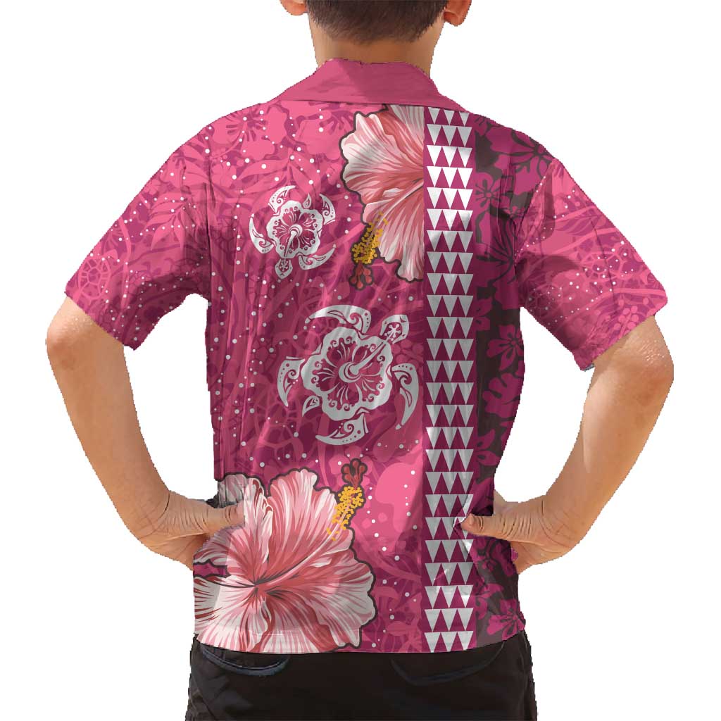 Pink Hibiscus Turle Family Matching Off Shoulder Short Dress and Hawaiian Shirt Hawaiian Style Tribal Tapa Pattern LT9 - Polynesian Pride