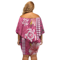 Pink Hibiscus Turle Family Matching Off Shoulder Short Dress and Hawaiian Shirt Hawaiian Style Tribal Tapa Pattern LT9 - Polynesian Pride