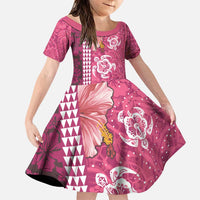 Pink Hibiscus Turle Family Matching Puletasi and Hawaiian Shirt Hawaiian Style Tribal Tapa Pattern