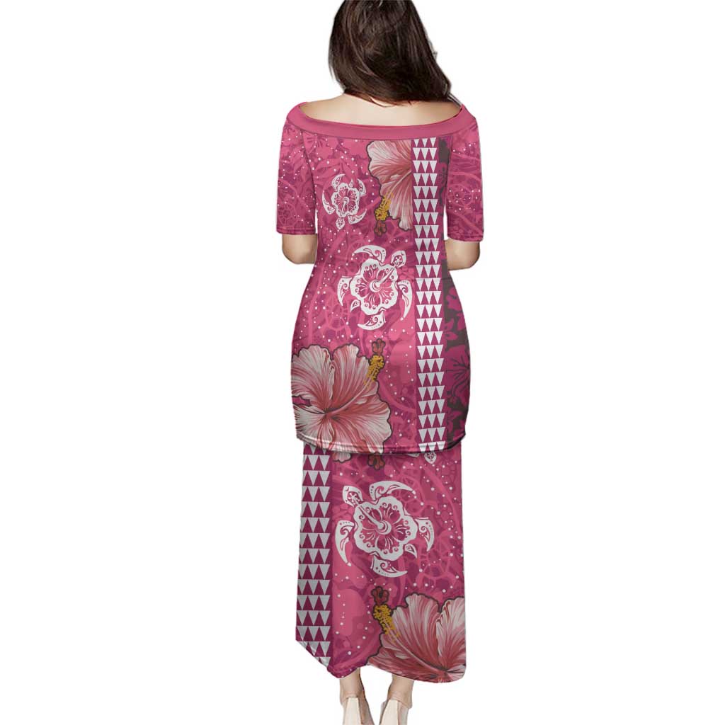 Pink Hibiscus Turle Family Matching Puletasi and Hawaiian Shirt Hawaiian Style Tribal Tapa Pattern