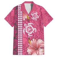 Pink Hibiscus Turle Family Matching Summer Maxi Dress and Hawaiian Shirt Hawaiian Style Tribal Tapa Pattern LT9 Dad's Shirt - Short Sleeve Pink - Polynesian Pride