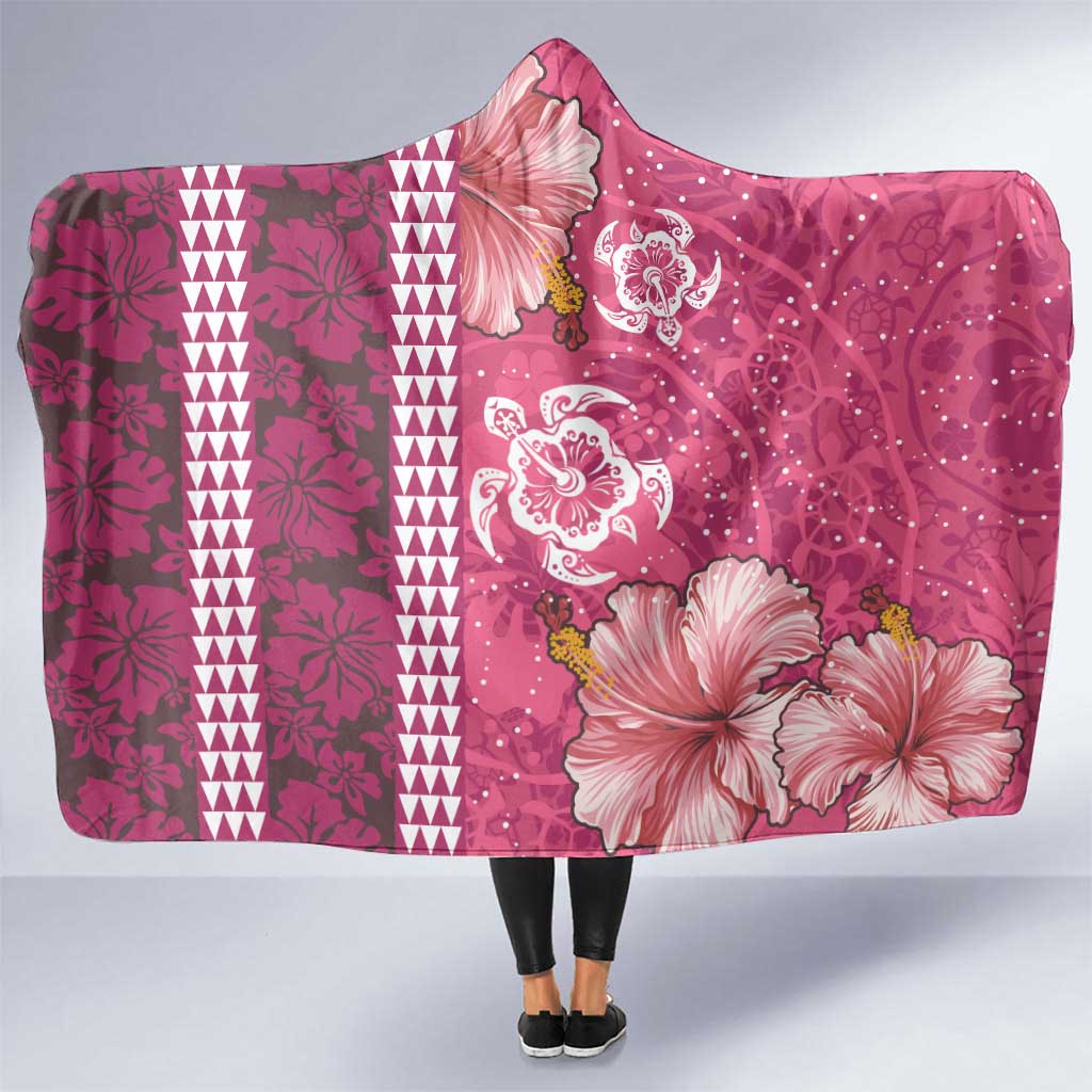 Pink Hibiscus Turle Hooded Blanket Hawaiian Style Tribal Tapa Pattern LT9 One Size Pink - Polynesian Pride