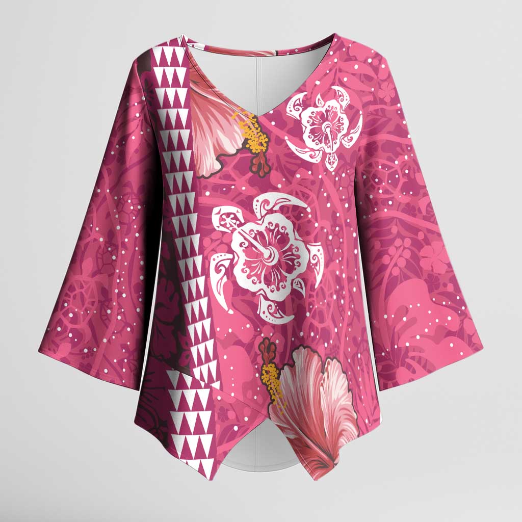 Pink Hibiscus Turle Kimono Sleeve Blouse Hawaiian Style Tribal Tapa Pattern LT9 Female Pink - Polynesian Pride