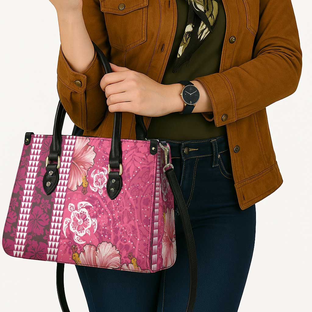 Pink Hibiscus Turle Leather Bag Hawaiian Style Tribal Tapa Pattern - Polynesian Pride