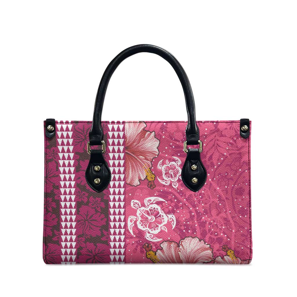 Pink Hibiscus Turle Leather Bag Hawaiian Style Tribal Tapa Pattern - Polynesian Pride