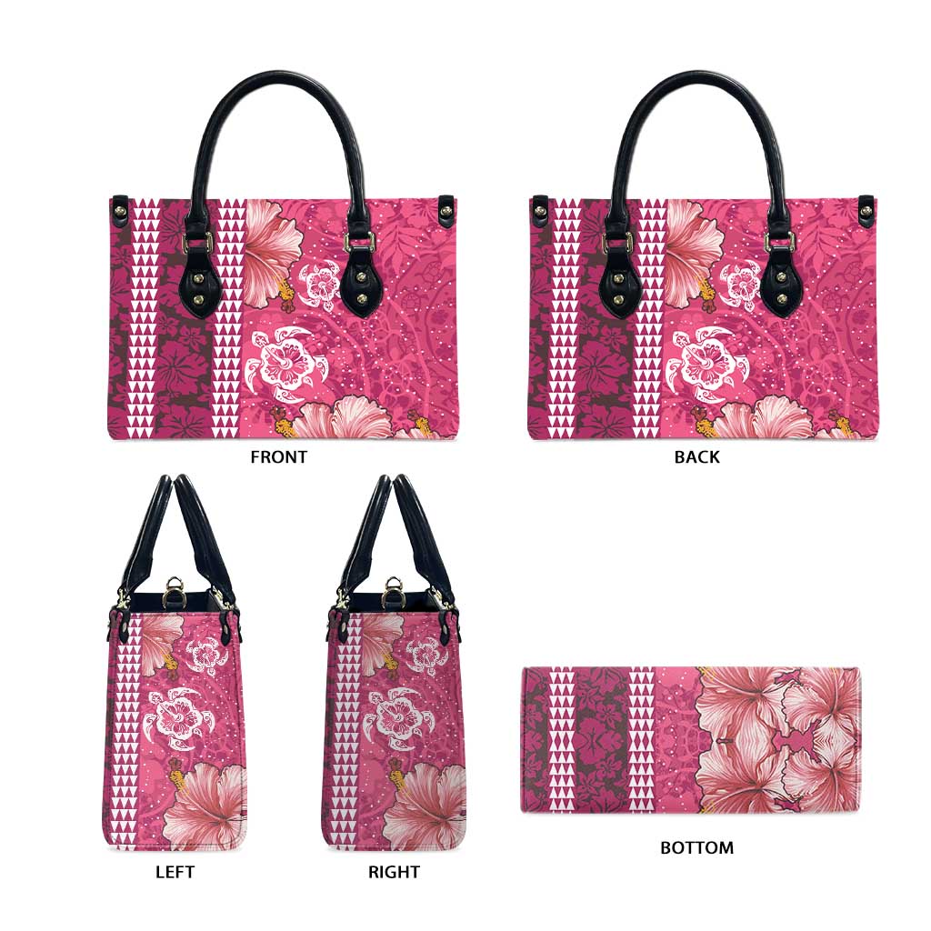 Pink Hibiscus Turle Leather Bag Hawaiian Style Tribal Tapa Pattern - Polynesian Pride