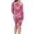 Pink Hibiscus Turle Long Sleeve Bodycon Dress Hawaiian Style Tribal Tapa Pattern