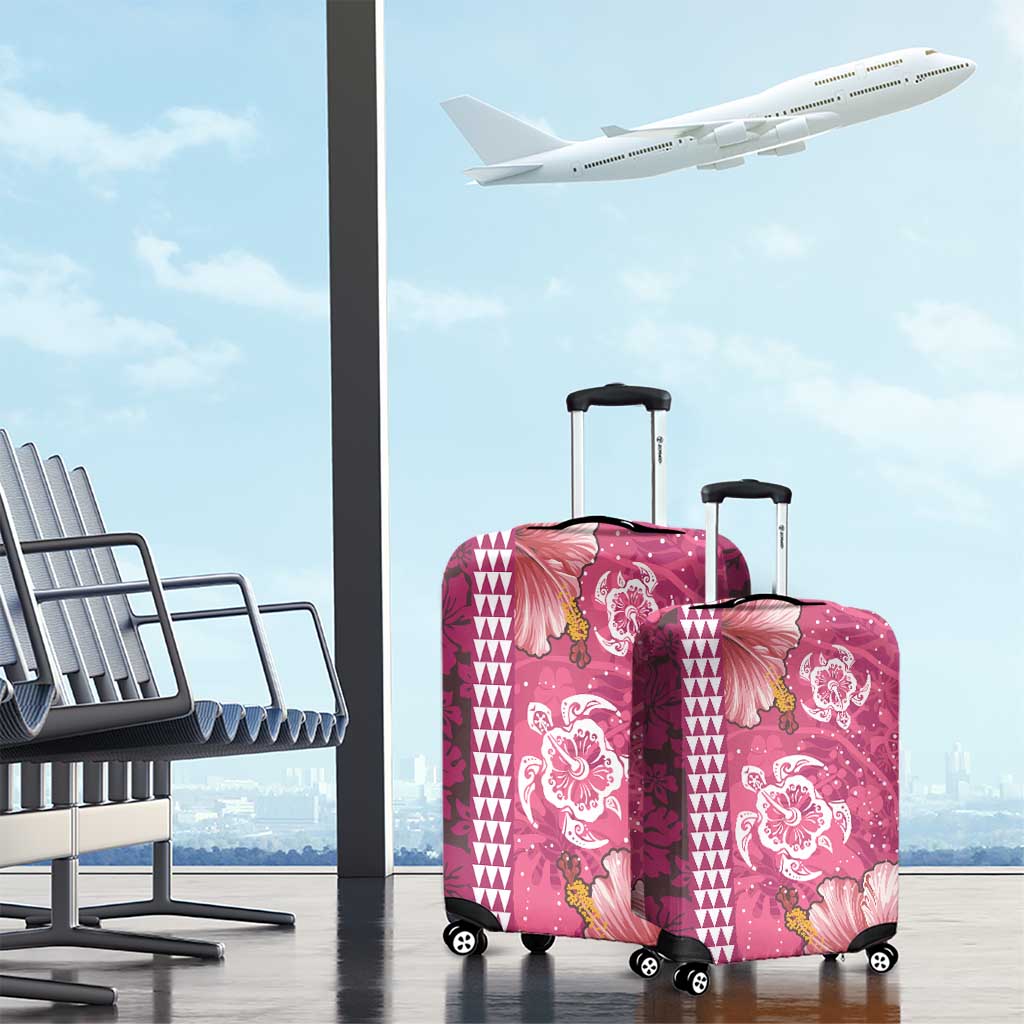 Pink Hibiscus Turle Luggage Cover Hawaiian Style Tribal Tapa Pattern