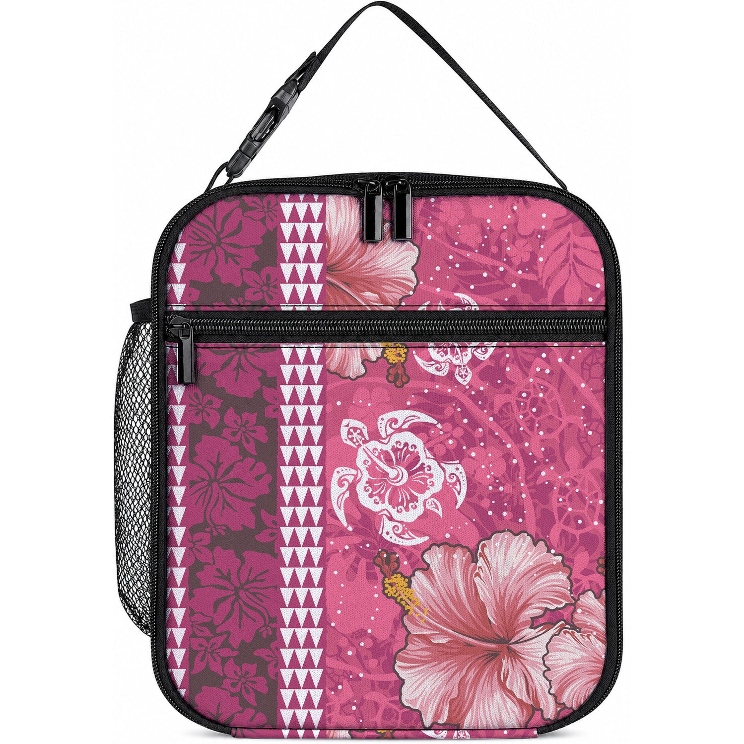 Pink Hibiscus Turtle Lunch Bag Hawaiian Style Tribal Tapa Pattern LT9 10.2 × 8.3 × 4.3 inch Pink - Polynesian Pride