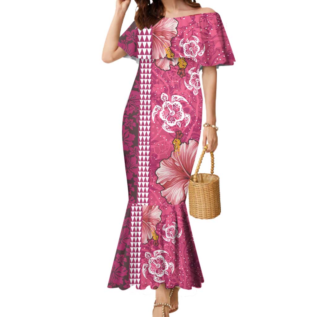 Pink Hibiscus Turle Mermaid Dress Hawaiian Style Tribal Tapa Pattern LT9 Women Pink - Polynesian Pride