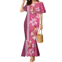 Pink Hibiscus Turle Mermaid Dress Hawaiian Style Tribal Tapa Pattern LT9 Women Pink - Polynesian Pride