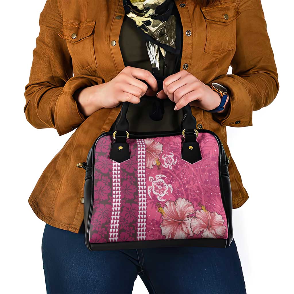 Pink Hibiscus Turle Shoulder Handbag Hawaiian Style Tribal Tapa Pattern