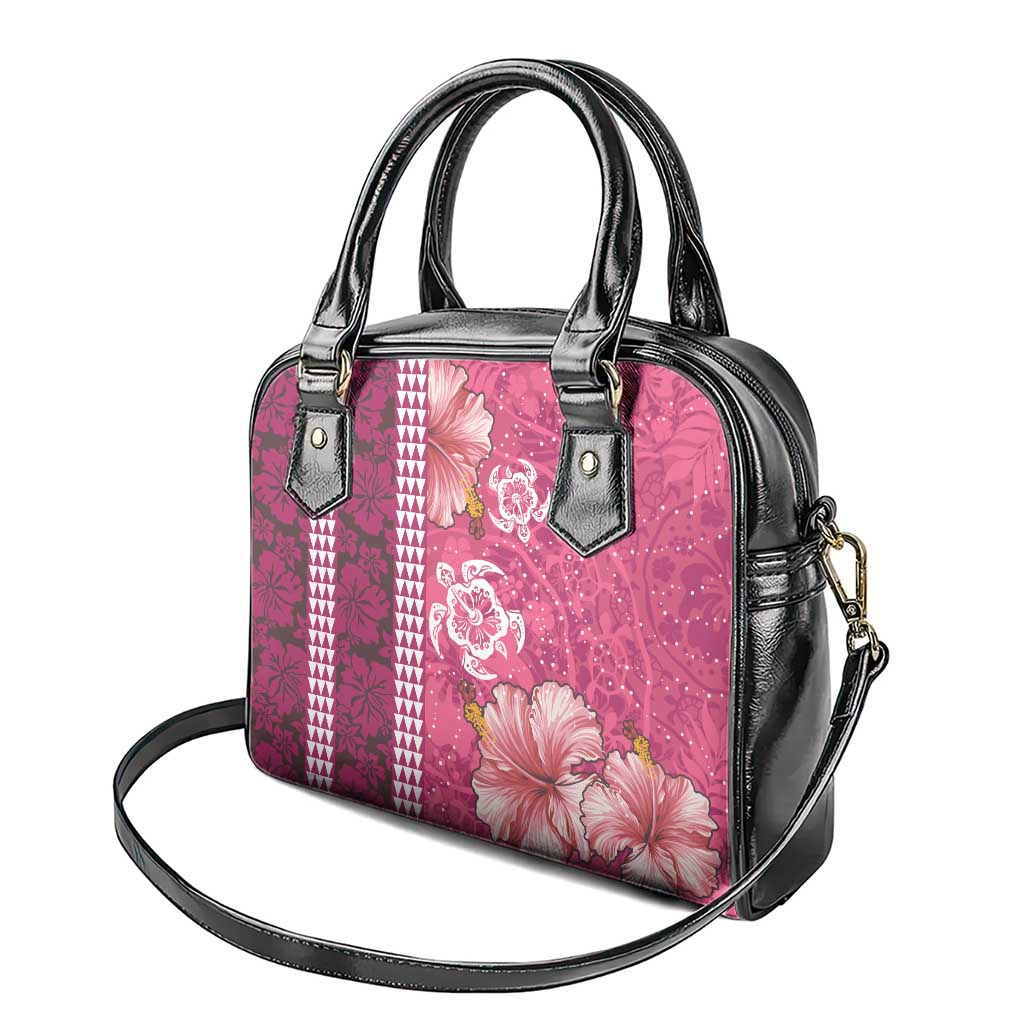 Pink Hibiscus Turle Shoulder Handbag Hawaiian Style Tribal Tapa Pattern